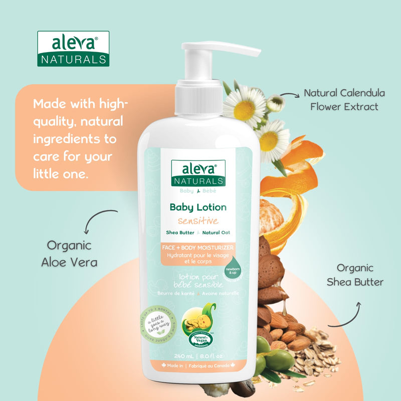 Aleva Naturals Daily Soothing Moisturizer | For Sensitive Dry Skin | Face and Body Lotion | Made with Natural and Organic Ingredients | for Babies and Toddlers - 8 fl. oz / 240ml 8 Fl Oz (Pack of 1)