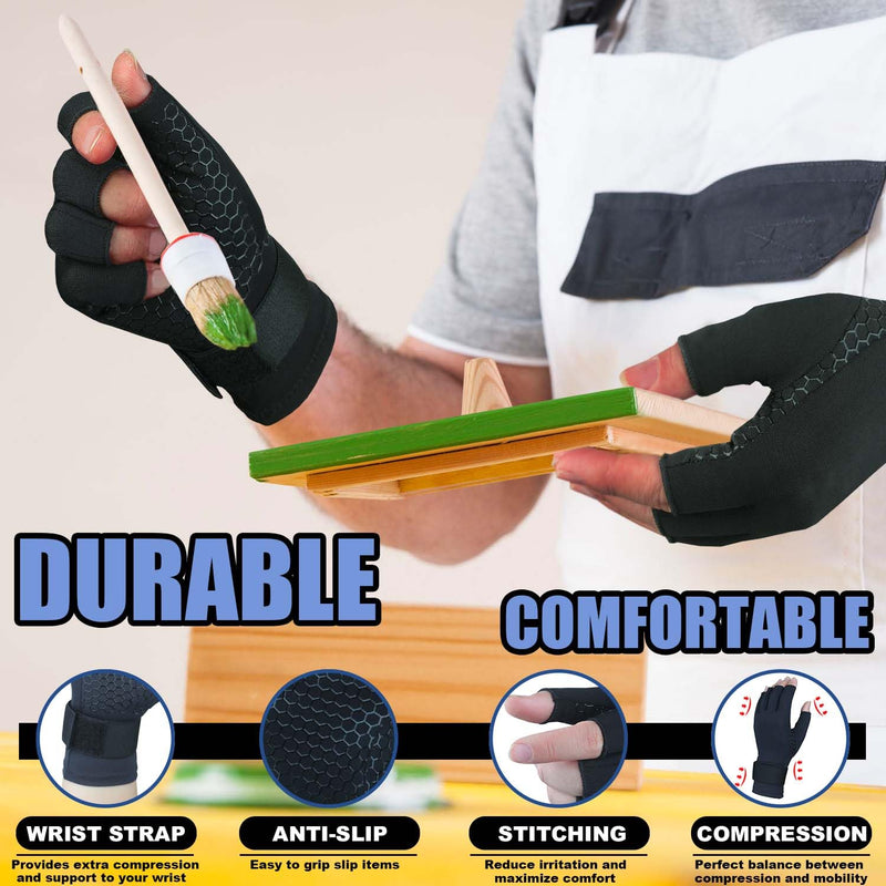 [Australia] - 2 Pairs Copper Arthritis Gloves for Women Men, Compression Gloves with Adjust Strap for Arthritis, Wrist Support, Hand Pain, Fingerless Computer Typing Gloves for Carpal Tunnel, RSI (Large/X-Large) Large / x-Large Black 