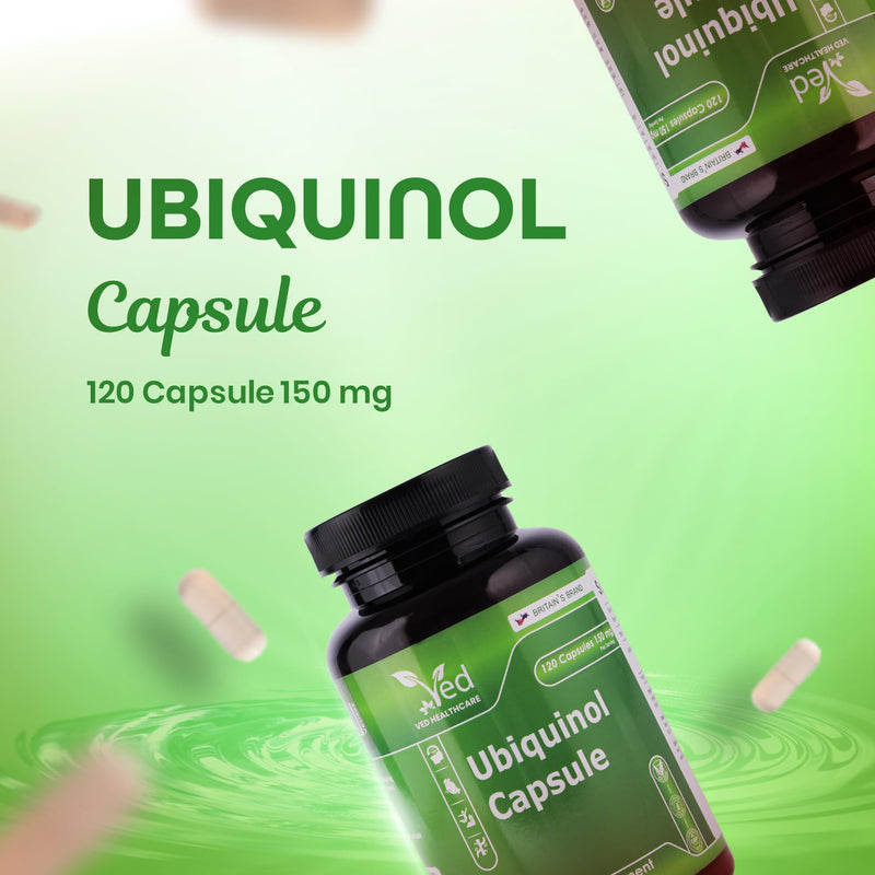 VED Ubiquinol 150 mg Vegan 120 Capsules, Active Form CoQ10 Supplement, High Absorption & Enhanced Bioavailability, Antioxidant & Cellular Energy Support, Non-GMO,