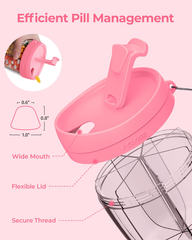 AMOOS Cute Pill Dispenser with Anti-Mix Design, 7-Slot, BPA-Free, Patented | Portable Pill Organizer, Wide Mouth for Easy Access, Pill Bottle Organizer for Vitamins, Fish Oils, Supplements, Hot Pink