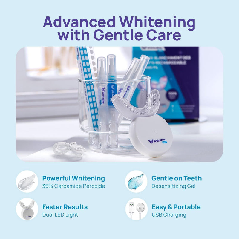 Whitebite Pro Teeth Whitening Kit for Sensitive Teeth – 32X LED Light + 35% Carbamide Peroxide Gel + Remineralizing Gel | Dental-Grade Whitening at Home
