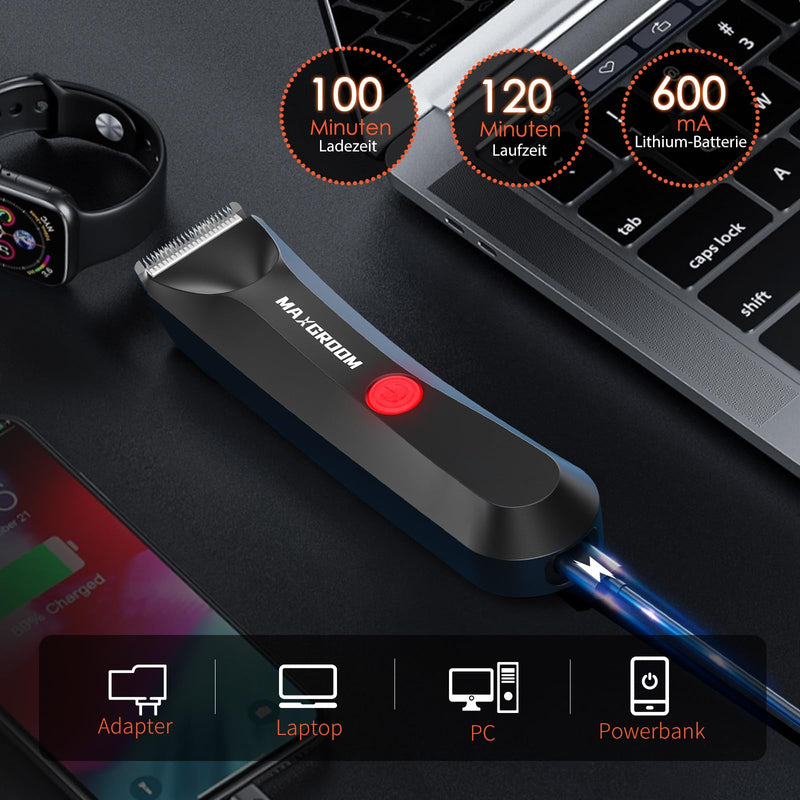 [Australia] - MAXGROOM intimate razor for men, men's intimate area electric body razor, body hair trimmer, hair trimmer intimate area for chest, legs, armpits, groin, testicles, balls, dark black 