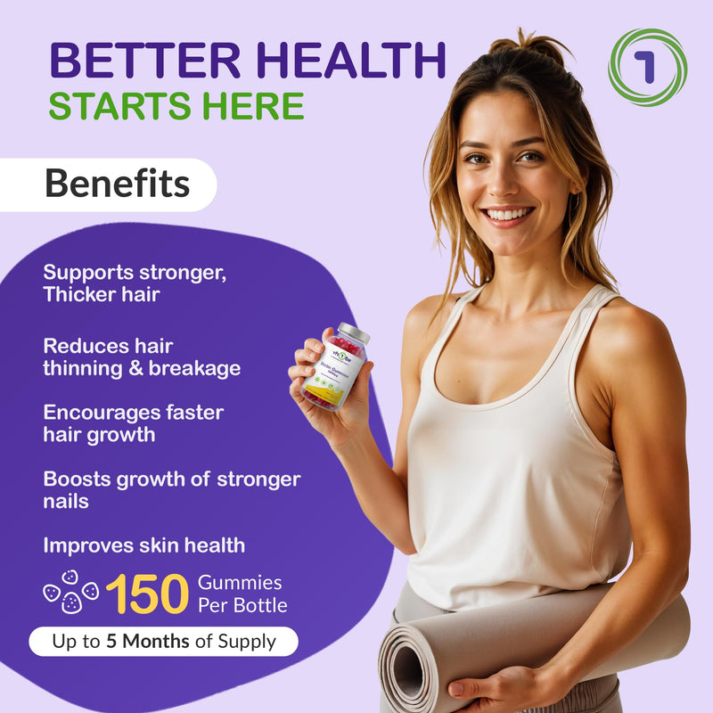Biotin Gummies 10,000 mcg for Stronger Hair, Skin & Nails - 150 Vegan Gummies | Natural Strawberry Flavour Biotin Supplement