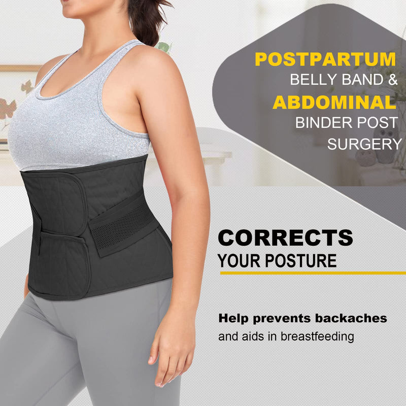 [Australia] - Postpartum Belly Band Abdominal Binder Post Surgery C-section Belly Binder Wrap Girdle Recovery Belt Back Support (X-Large, Black) X-Large 