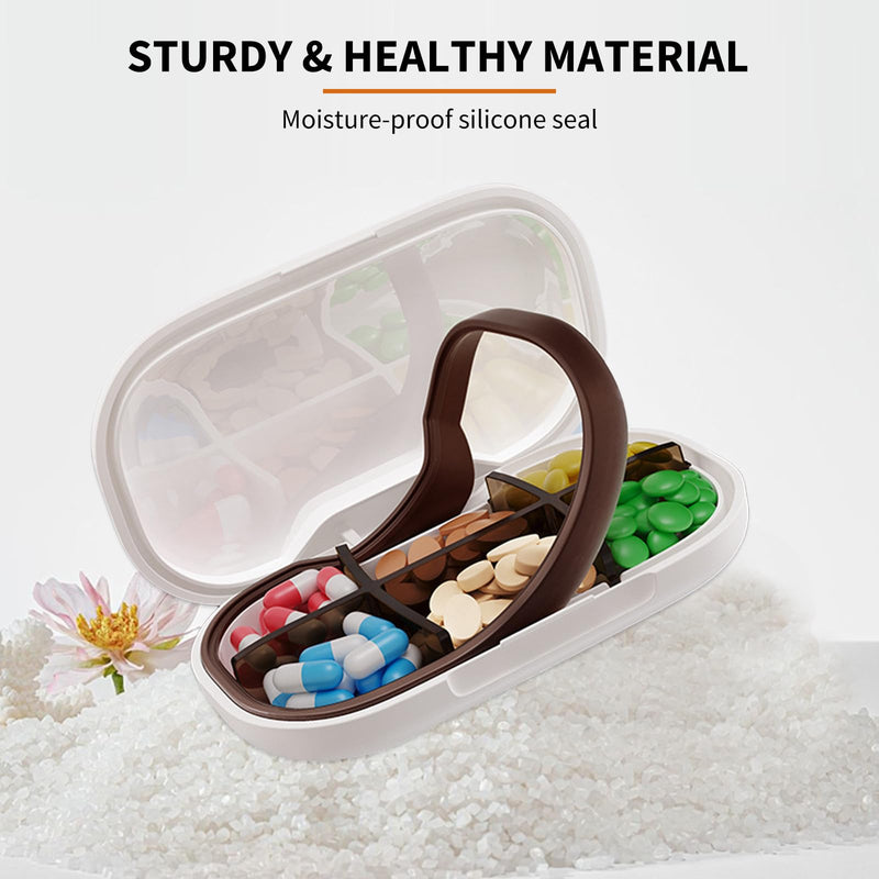 ONTERATE Small Pill Box, 6 Compartments Small Pill Case for Purse Pocket, Removable Divider Travel Pill Organizer, Moisture Proof Portable Mini Pill Container Medicine Organizer for Vitamins (Black) Black