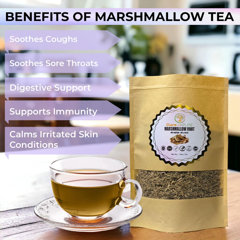 [Australia] - Cure wid Pure Organic Marshmallow Root Herb 1LB – Cut & Sifted Marshmallow Root Tea in Eco-Friendly Resealable Bag Versatile Choice for Herbal Tea, Marshmallow Root Powder, Tinctures & More 1 Pound (Pack of 1) 