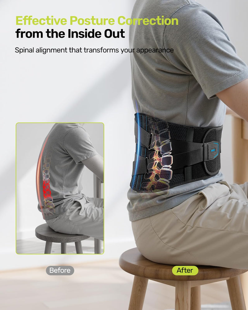 [Australia] - Back Brace for Lower Back Pain, 7 Stays Ergonomic Support Brace with Comfortable 3D Pad, Easy to Put On/Off Lumbar Support Belt for Women Men, Pain Relief from Sciatica, Herniated Disc, Size M (Waist: 33.5"-39.4") Black Medium (Waist: 33.5"-39.4") 