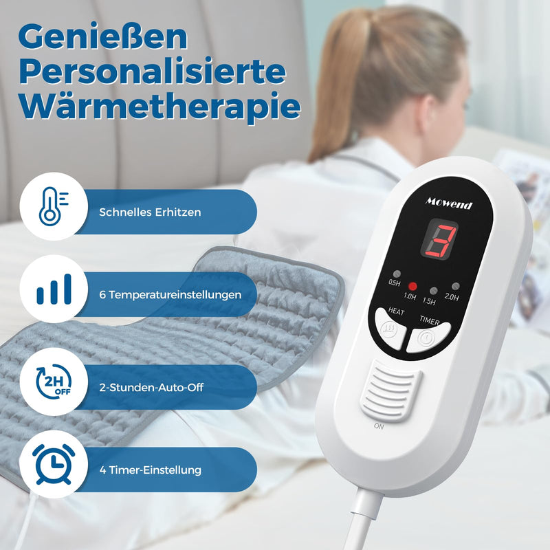 [Australia] - Mowend heating pad with automatic switch-off, electric heating pad with 6 heating settings, quick heating and machine washable, pain relief, gifts for wife, mom, dad, 30x60cm 30x60cm gift for mom 