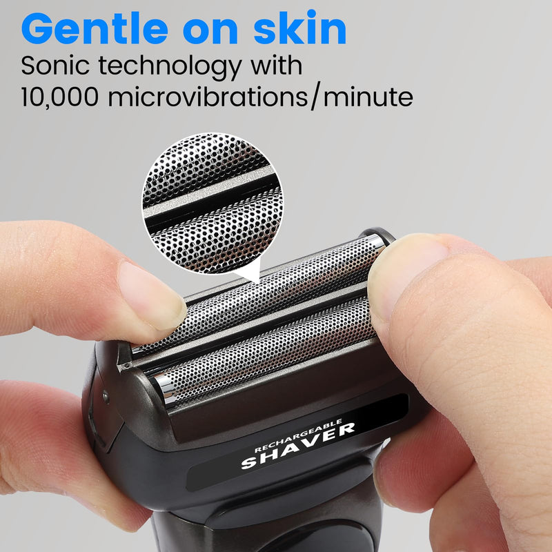 [Australia] - Electric Razor for Men, 3-in-1 Nose Hair Trimmer with Foil Face Shaver, Waterproof Wet & Dry Electric Razor for Smooth Skin with 60min Battery Runtime, USB-C Fast Rechargeable 