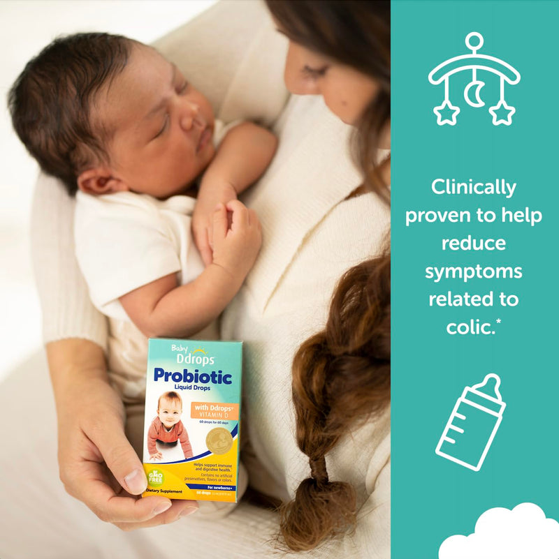 Ddrops Baby Probiotic with Vitamin D, 60 Drops - Colic Symptom Relief for Newborns and Infants - Easy-to-Use, Just One Drop Daily, No Sugar, Non-GMO, Allergy-friendy