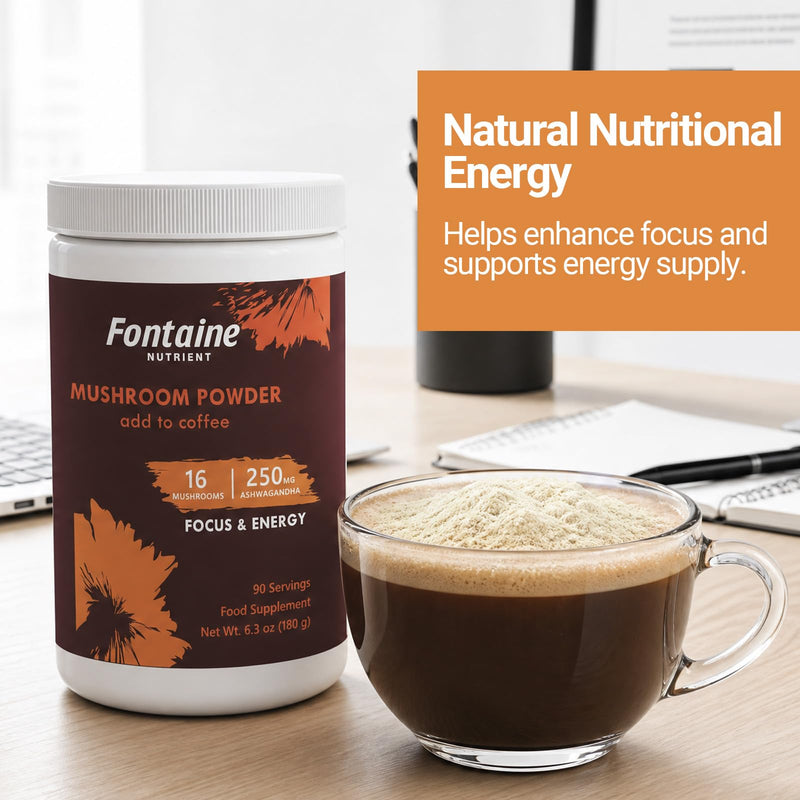 16-in-1 Super Mushroom Coffee with Lion's Mane, Reishi - 1730mg Functional Mushrooms Complex for Immunity, Focus, Nootropic, Mood & Energy, Premium Mushroom Supplement, 90 Days Supply