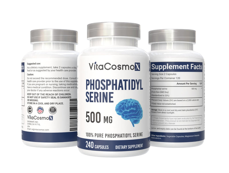 Phosphatidylserine, 500mg, 240 Veggie Capsules 100% Vegetarian, Non-GMO & Gluten Free 1