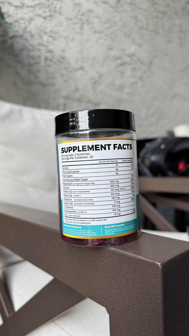 Magnesium Glycinate Gummies with Ashwagandha, L-Theanine & Vitamins | 500mg Magnesium Glycinate, D3, K2, B6, Calcium, Zinc, Potassium Supplement for Immune Support, Chewable Magnesium