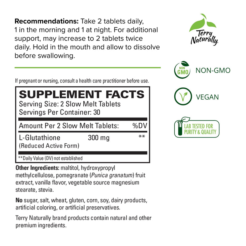 [Australia] - Terry Naturally Clinical Glutathione - 60 Slow Melt Tablets - Stable 300 mg L-Glutathione Supplement - Non-GMO, Vegan, Gluten Free - 30 Servings 1 
