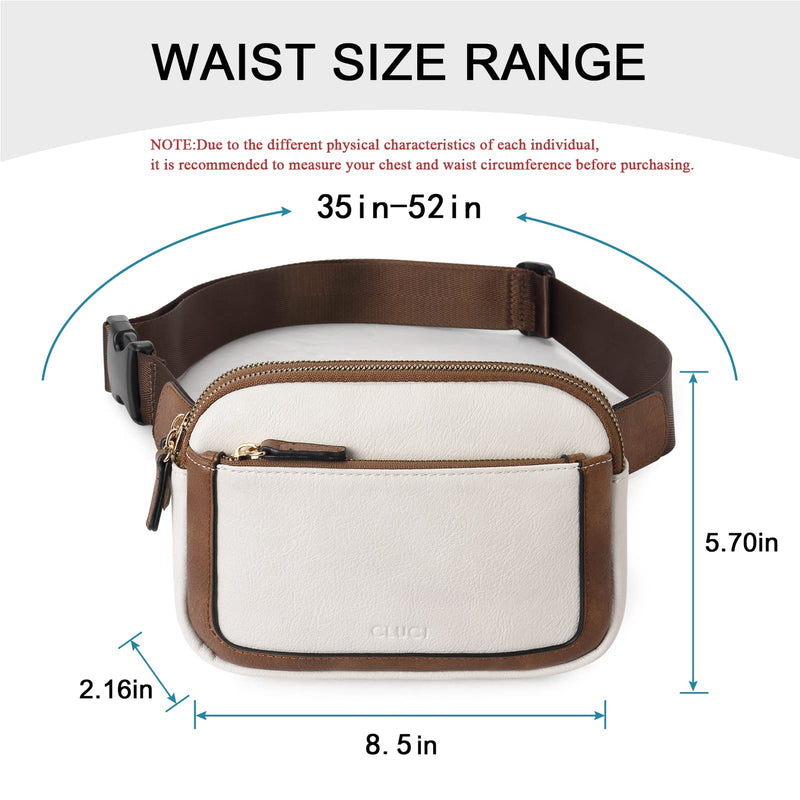 CLUCI Fanny Packs for Women Cross body, Belt Bag for Women, Mini Everywhere Crossbody Waist Bag Adjustable Strap, Vegan Leather Women's Fanny Pack A-0 Off white with brown