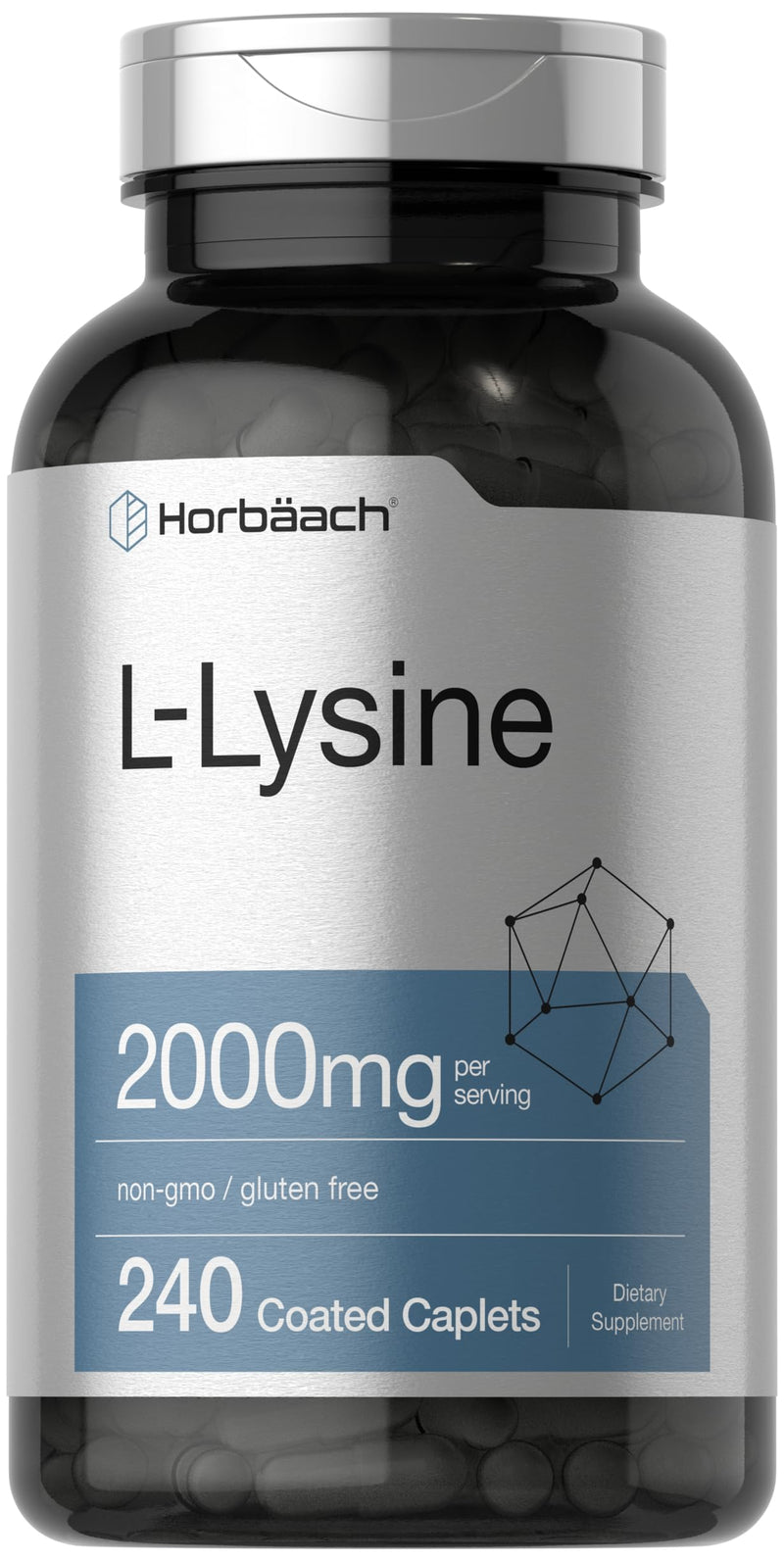 Horbäach L-Lysine | 2000mg | 240 Caplets | Vegetarian, Non-GMO, and Gluten Free Supplement 240 Count (Pack of 1)