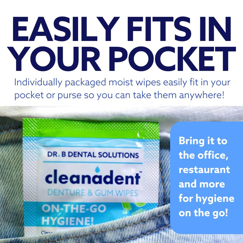 [Australia] - Dr. B Dental Solutions Cleanadent Dental Wipes, Denture Cleaner Removes Adhesives, Food, Stains, and Odor 30 Count Pack of 2 60 Count (Pack of 2) 