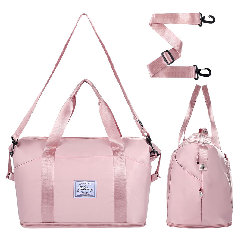 Travel Duffel Bag with Wet Pocket & Trolley Sleeve, Waterproof Expandable | Waterproof Nylon Fabric, Expandable Capacity for Extra Gear, Wet/Dry Separation Pocket, Trolley Sleeve for Easy Travel Pink