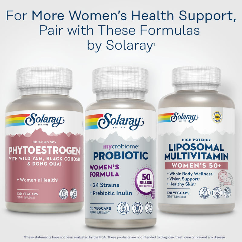 [Australia] - SOLARAY PhytoEstrogen Menopause Supplements - Wild Yam, Black Cohosh, and Dong Quai Estrogen Pills for Women's Health - Vegan, Lab Verified, 60-Day Guarantee (30 Servings, 120 VegCaps) 120 Count (Pack of 1) 