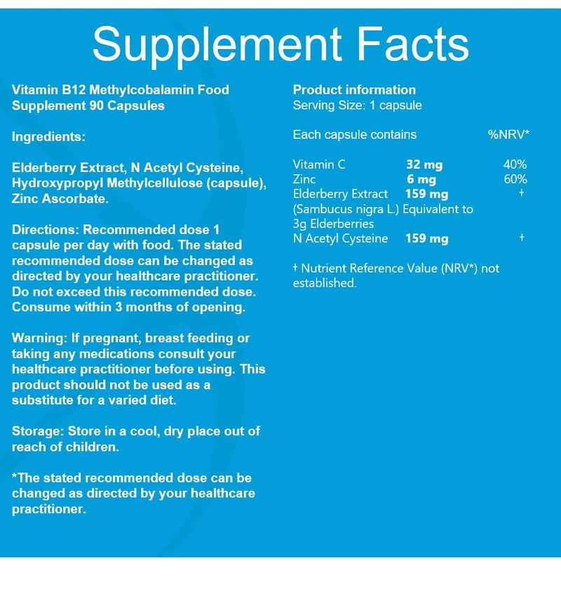 Elderberry Immune Support Supplement- Vitamin C, Elderberry Extract, Zinc & NAC | Supports A Healthy Immune System | Protection of Cells &, Reducing Tiredness & Fatigue