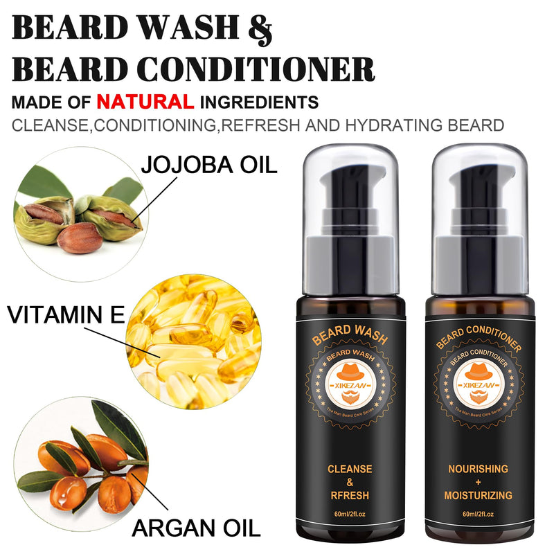 [Australia] - Gifts for men, beard care set for men, beard growth care set with beard shampoo, conditioner, beard oil, balm, beard roller, beard comb, men's gifts Christmas, gift Christmas gifts for men black 