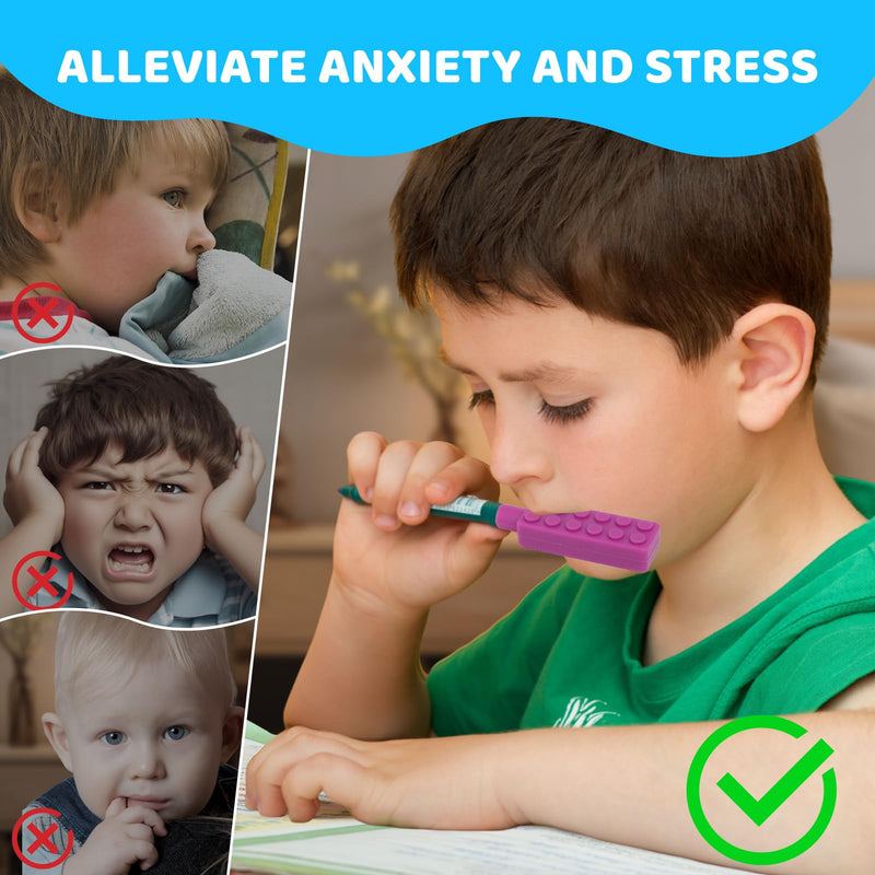 [Australia] - Pack of 8 ANSUG pencil topper chewing attachment pens silicone pencil topper blue + green + purple 