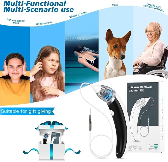 [Australia] - Ear Vacuum Wax Remover, Ear Wax Removal with 8 Pcs Ear Pick, Ear Wax Removal Tool with Strong Suction, Ear Vacuum with Charging Cable, Ear Suction Device for Adults and Kids (White) 