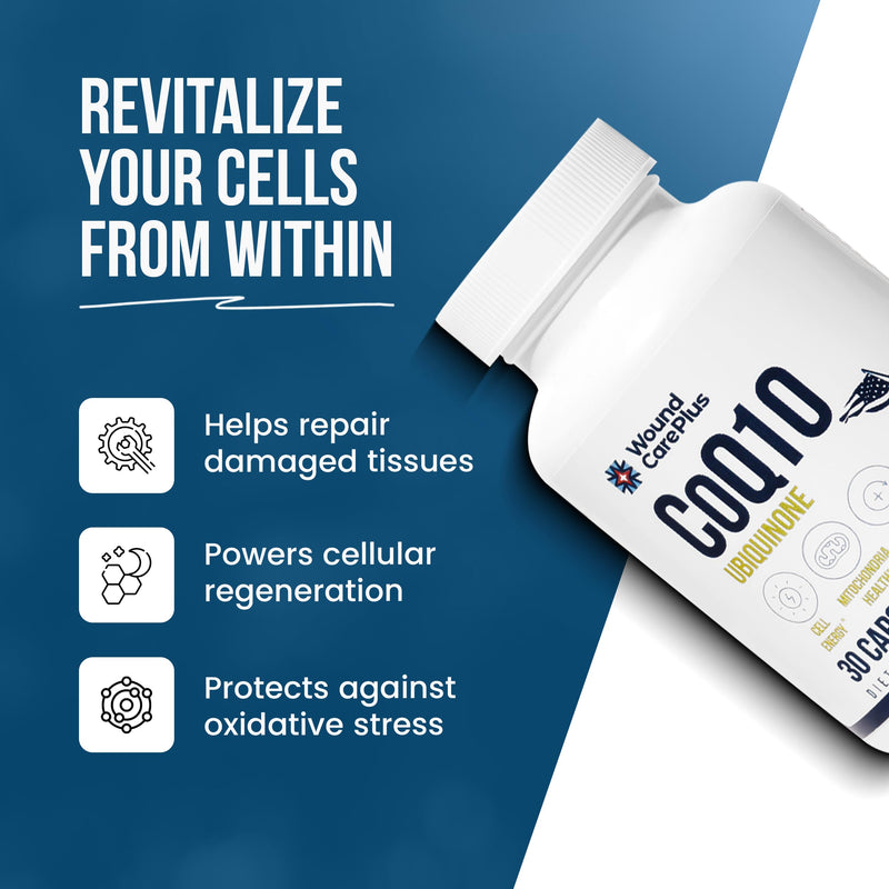 Wound Care Plus CoQ10 Supplement – Ubiquinone Antioxidant for Cellular Energy & Heart Health – Supports Vitality & Healthy Aging – 30 Capsules – Non-GMO, Gluten-Free, Keto Friendly