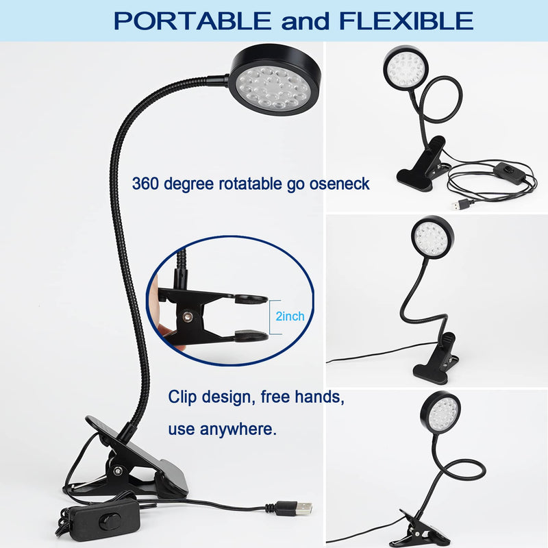 [Australia] - UV LED Black Light Clamp Light with USB, Upgraded 5W 395nm Portable Gooseneck Lamp with Clip for UV Gel Nail, Pet Urine Detection,UV Glue Curing, Blacklight Posters, Fluorescent Paint, Resin Art 