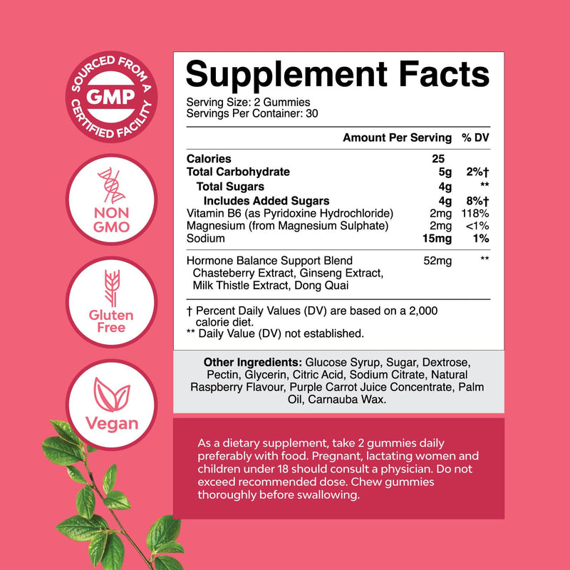 [Australia] - Hormone Balance for Women Gummies of All Ages - PMS Support Supplement for Women to Regulate Menstrual Cycle & Hormonal Balance Menopause & Mood Swings with Vitamin B6 & Dong Quai - 60 Chews 60 Count (Pack of 1) 