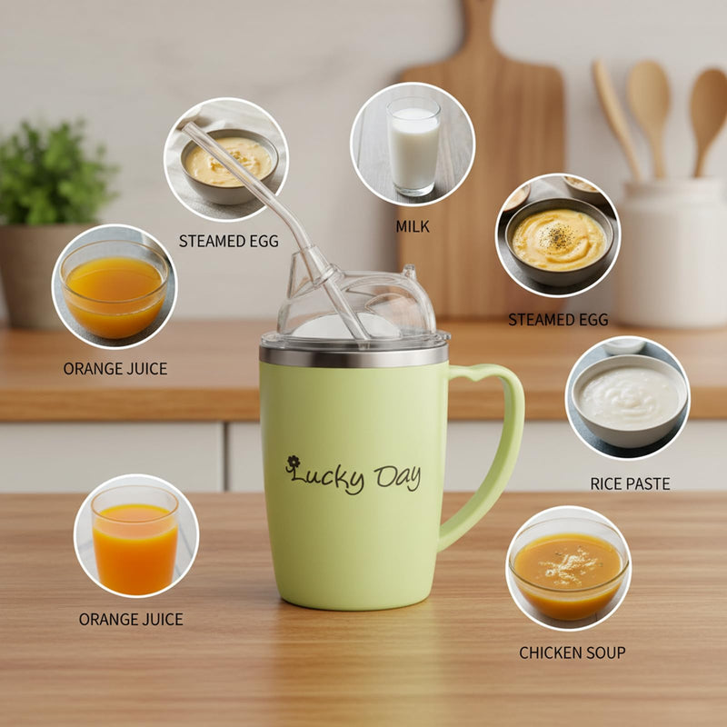 Beakers for Elderly, Sippy Cup for Adults Non Spill, Adult Drinking Cup for Elderly with 30 Cm Straw, 350 Ml Capacity Spill Proof Cups, Drinking Aids for Elderly and Disabled Individuals, Bedside Hydr