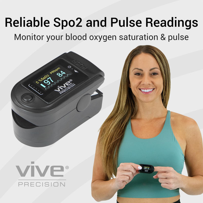 [Australia] - Vive Precision Pulse Oximeter - Oxygen Monitor Fingertip, Heart Rate Medical Grade Sensor LED Display - Accurate Finger Meter For Saturation SpO2, Lanyard & Batteries Included 