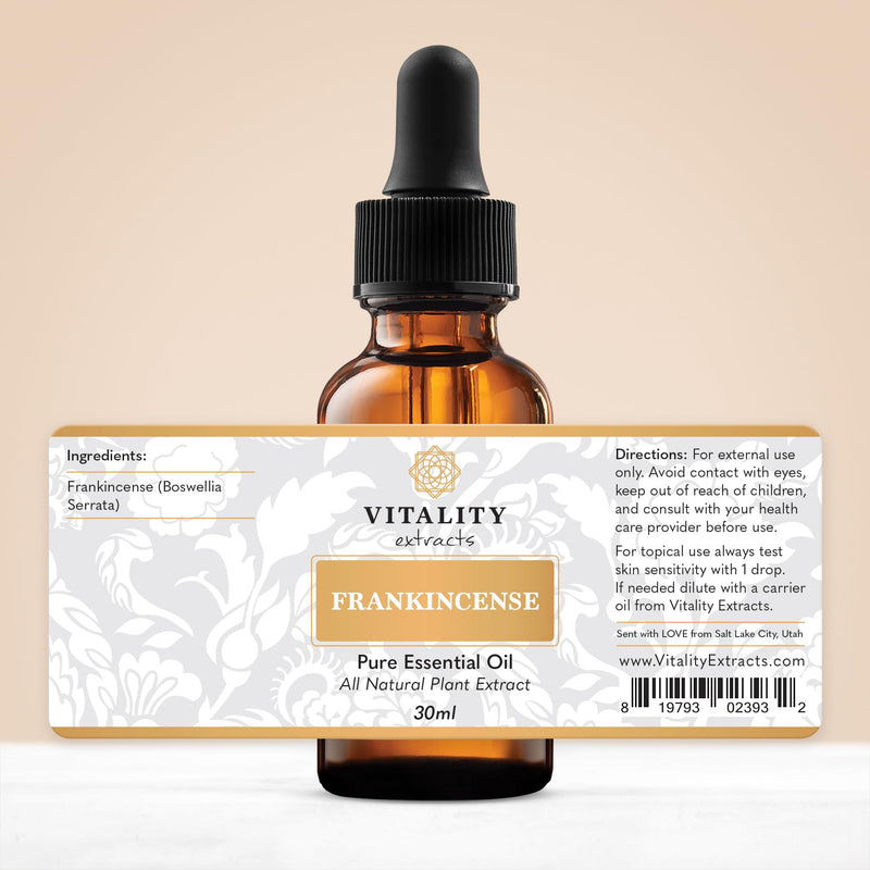 [Australia] - Vitality Extracts Frankincense Essential Oil - 30ml, Boswellia Serrata, Aromatherapy, Skin Care, Natural Calm, Stress Relief, Yoga, Comfort 1.01 Fl Oz (Pack of 1) 