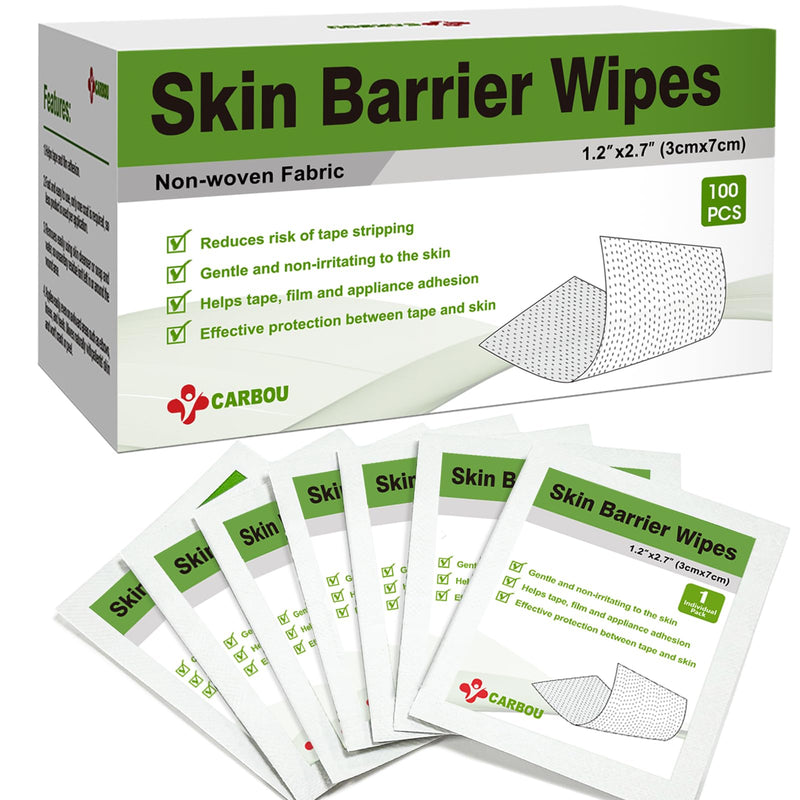 [Australia] - Carbou Skin Barrier Wipes - 100Pcs Skin Prep Wipes - Skin Adhesive Wipes to Create the Barrier Film Between Skin and Attachments, Ostomy Protective Wipes to Increase the Adhesive 