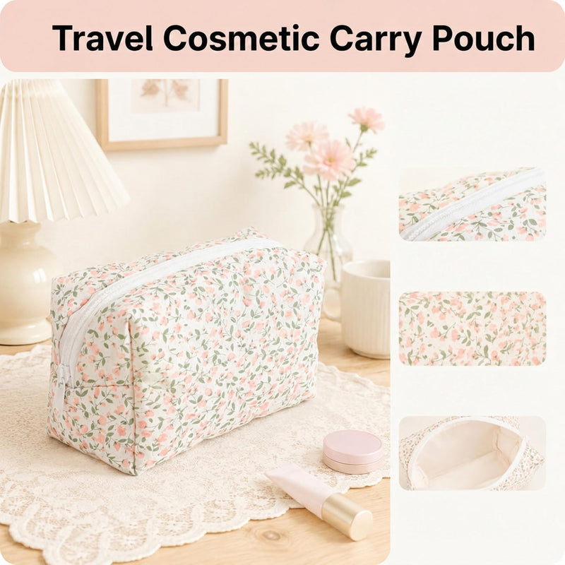 10 Pcs Cotton Makeup Bag, Quilted Floral Makeup Bags, 7.8x4.7x3.1 in | Cotton Floral Cosmetic Pouch, Quilted Travel Makeup Bags with Zipper for Women Bridesmaid Gifts Daily Use