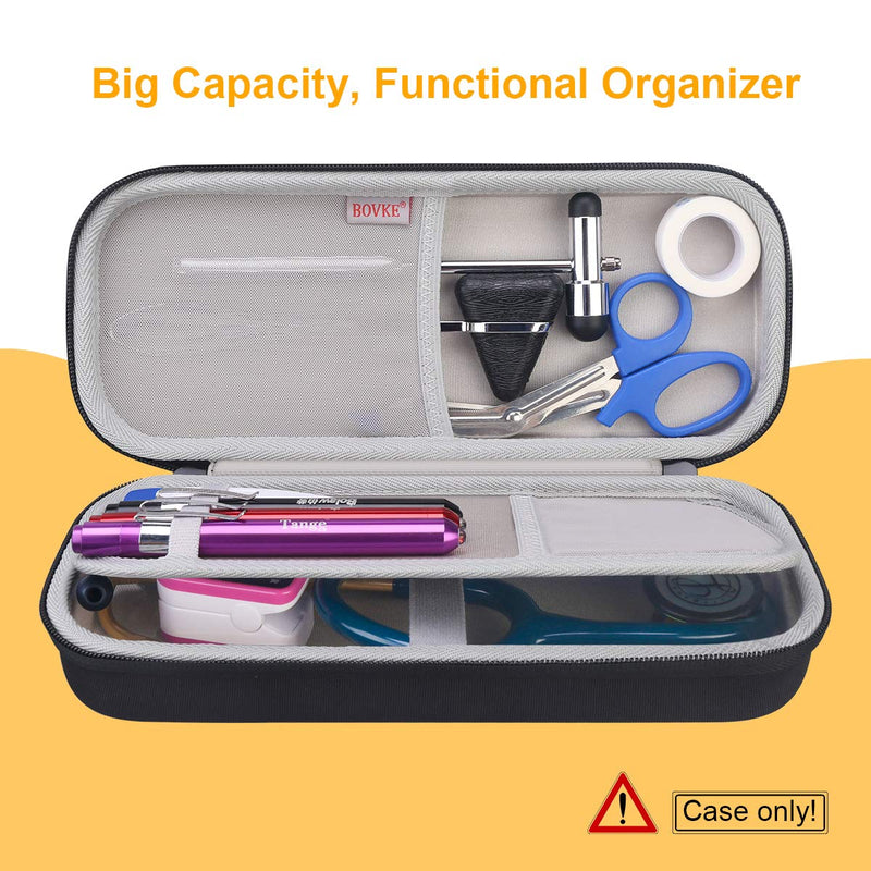 [Australia] - BOVKE Hard Stethoscope Case for 3M Littmann Classic III, Lightweight II S.E, Cardiology IV Diagnostic, MDF Acoustica Deluxe Stethoscopes - Extra Room for Taylor Percussion Hammer and Penlights, Black 