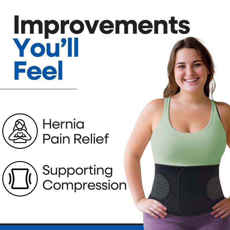 Hernia Belt for Men or Women - Plus Size Abdominal Binder Post Surgery Tummy Tuck Support Belts for Umbilical Hernias, Inguinal, Navel Belly Hernias, Hysterectomy, Postpartum Stomach Pad (Large/XL) Large / XL