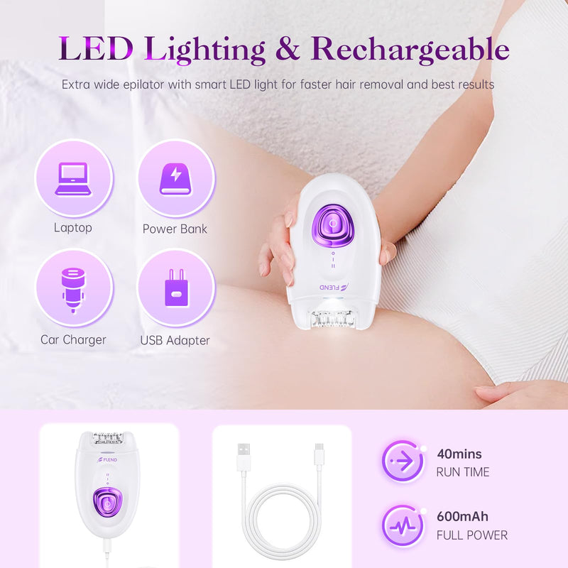 [Australia] - Epilator,Epilators Hair Removal for Women, 2 in 1 Hair Removal Device with LED Light & USB Rechargeable, Electric Shaver for Legs,Underarms,Bikini and Full Body Purple 