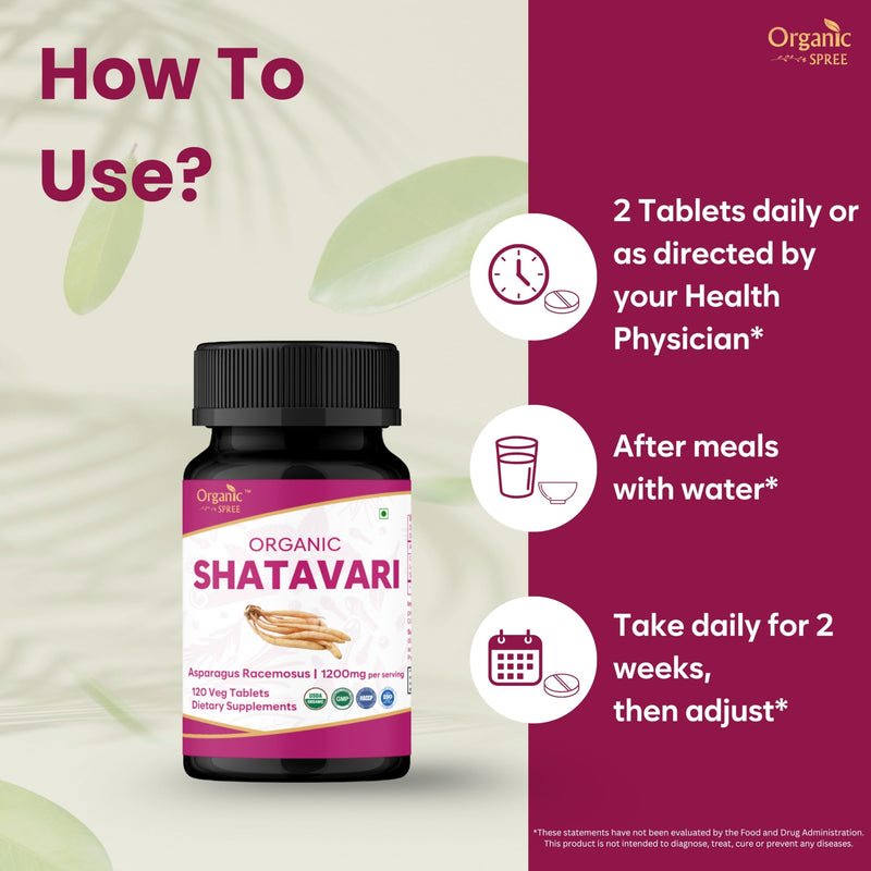 ORGANIC SPREE SHATAVARI 120 Tablets | Asparagus Racemosus (Shatavari) | USDA Organic Certified | Organic and Natural 120tab (1) 1
