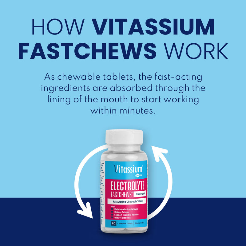 [Australia] - Vitassium FastChews, Chewable Electrolyte Tablets for Dietary Management of POTS Syndrome, Fast-Acting Sodium Tablets, Fruit Punch Flavor, 60 Count 60 Count (Pack of 1) 
