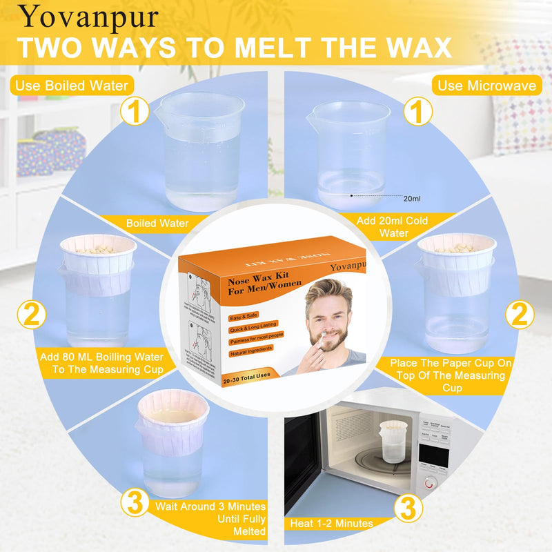 [Australia] - 120g Nose Wax Kit for Men Women, Yovanpur Nose Hair Waxing Kit with More Nose Hair Wax Beads (20-30 USES), 30 Applicator, 15 Mustache Protector, 15 Paper Cups, 1 Measuring Cup - Easy and Quick 120g 