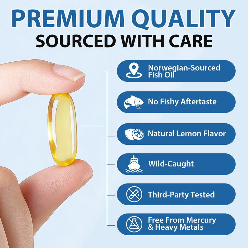 Omega 3 Fish Oil Supplements, 4200mg Fish Oil with EPA & DHA, Enteric Coated Softgels, Lemon Flavor, Daily Omega-3 Fatty Acids Supplement for Nutritional Support & Overall Wellness – 240 Softgels