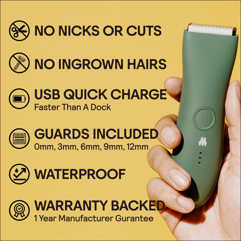 [Australia] - MERIDIAN Body Hair Trimmer for Men and Women - No Nick, No Cut, No Razor Burn Pubic, Groin and Body Shaver - Waterproof & Rechargeable Electric Full Body Groomer - Sage 