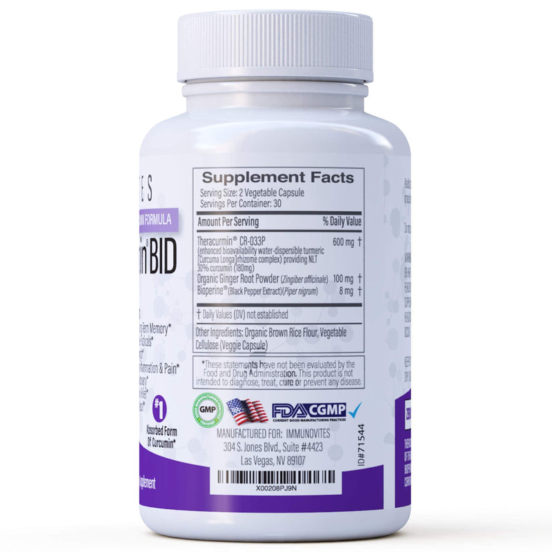 [Australia] - Theracurmin BID 300mg (Nano Curcumin 90mg per Cap.) [[600mg per Serving]] - Now w/Ginger & Bioperine (60ct Bottle) 60 Count (Pack of 1) 