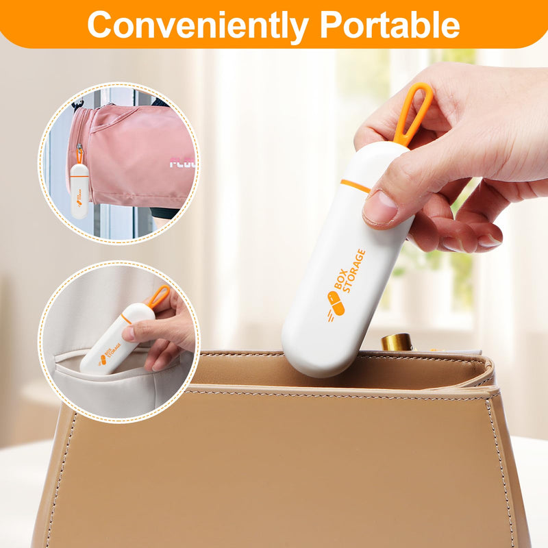 Toplive Travel Pill Organizer, Portable Pill Container Mini Daily Pill Organizer, Small Pill Case Travel Medicine Organizer Pocket Vitamin Supplement Fish Oil Box, White Orange 1 Pack