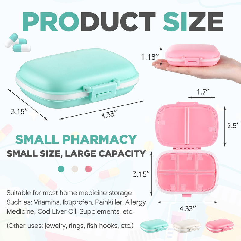 Layhit 6 Pcs Travel Pill Organizer Bulk with Labels Portable Daily Pill Dispenser 8 Compartments Medicine Storage Case for Vitamins, Fish Oils, Supplements (White,Pink,Blue) White,pink,blue
