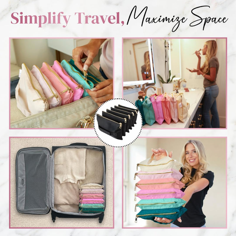 BOBBIE Accordion Travel Makeup Bag, Large Capacity Cosmetic Bags for Women, Durable & Compact Make up Organizer, Lightweight & Portable Zipper Pouch, Water-Resistant Toiletry Bag with 6 Compartments Little Black Bag - MIDI (6" x 9") - 6 Compartment