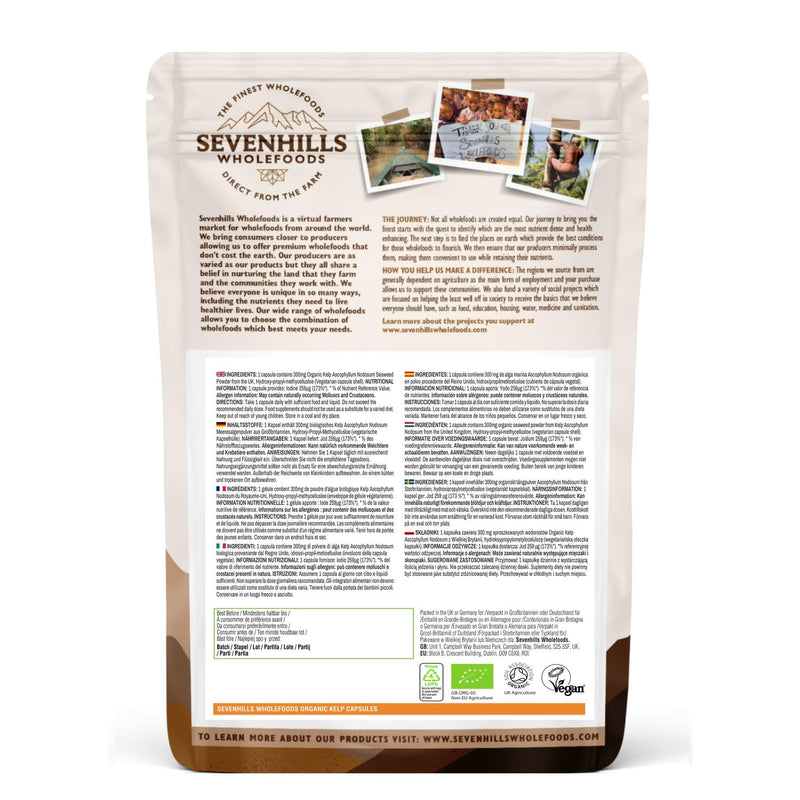 [Australia] - Sevenhills Wholefoods Organic Kelp Seaweed Iodine Capsules, Natural Source of Iodine, Vegan, Hand Harvested in the UK, 120 Capsules 