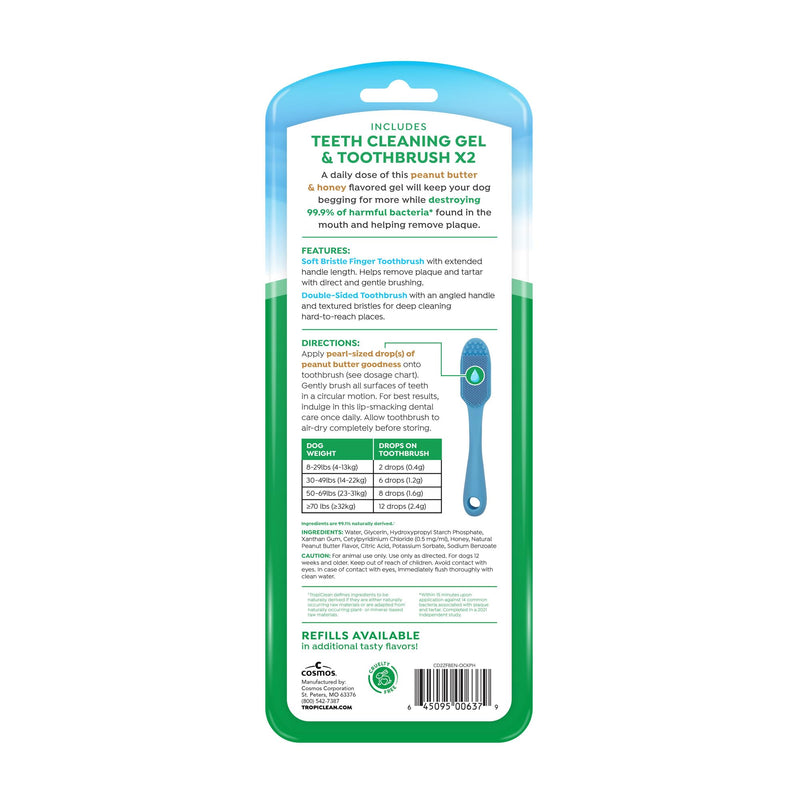 [Australia] - TropiClean Fresh Breath Oral Care Kit - Soft Bristle Finger Toothbrush - Dog Tooth Brushing Kit - Peanut Butter and Honey Flavor Dog Toothpaste 
