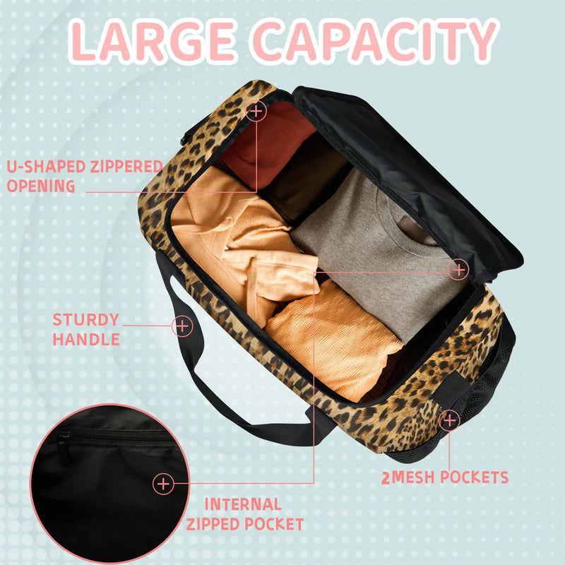 Cheetah Duffel Bag for Women Animal Leopard 39L Waterproof Carry on Weekender Overnight Bags with Shoulder Strap for Business Trips Sport Hospital Leopard-1